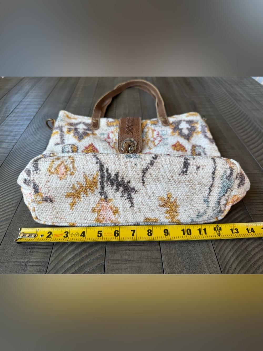 Myra Whimsical Boho Shoulder Bag Floral Tote Bag W/Leather Trim - Picture 14 of 16